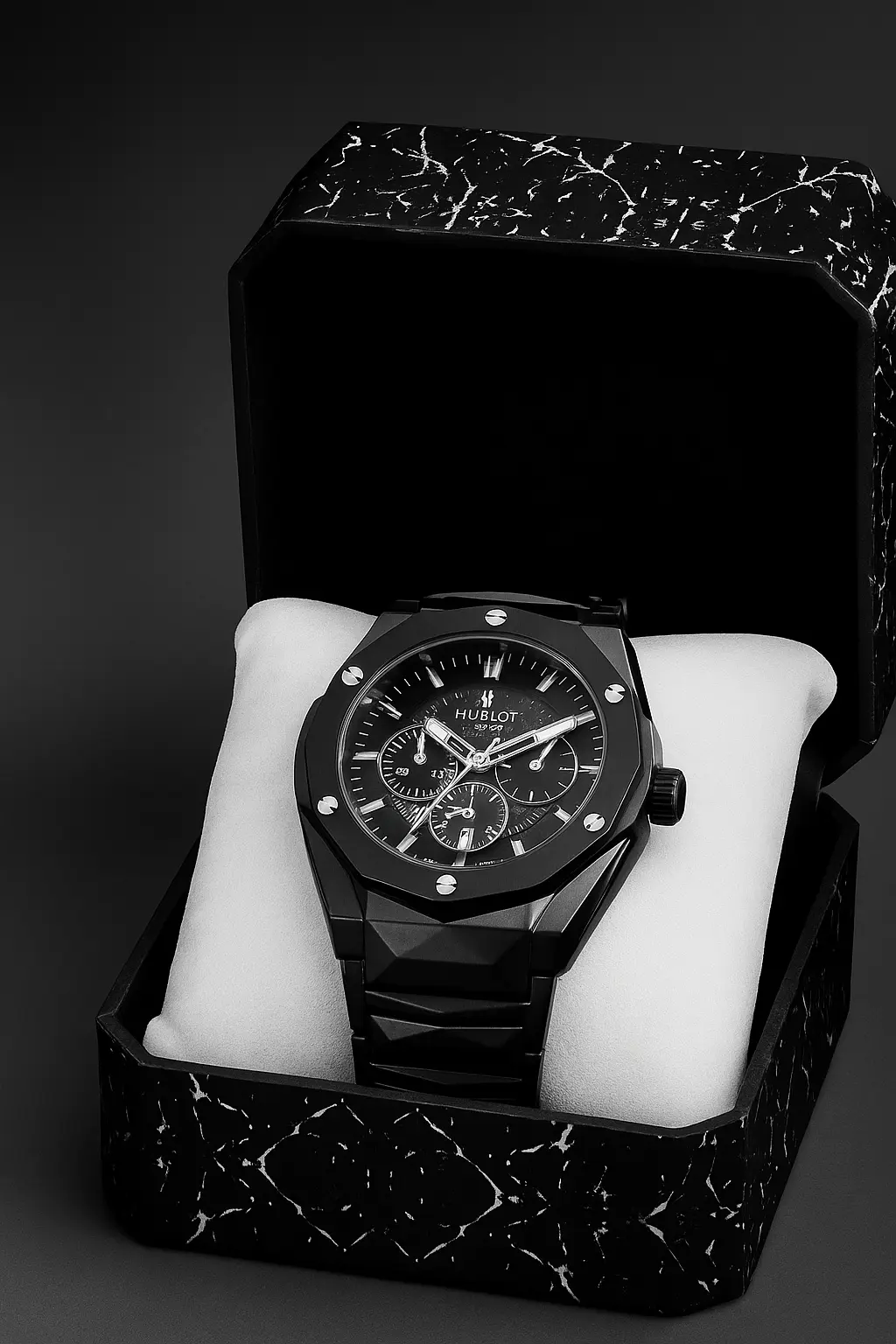 Hublot Black Luxury Watch – Swiss Premium Men’s Wristwatch with Metal Chain Strap - Image 2