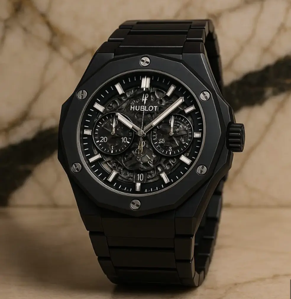 Hublot Black Luxury Watch – Swiss Premium Men’s Wristwatch with Metal Chain Strap