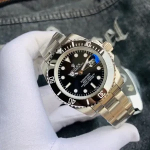 Rolex Submariner Date black dial luxury dive watch with stainless steel case and date function, designed for men.