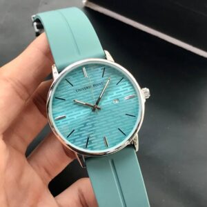 Universe Point teal rubber strap watch with honeycomb dial design, modern luxury watch for men and women.